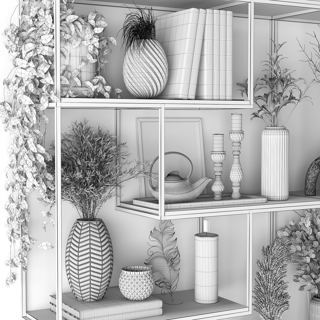 Metal Shelves 3D Model – Decorative Rack for Interior Design, FBX - View 9