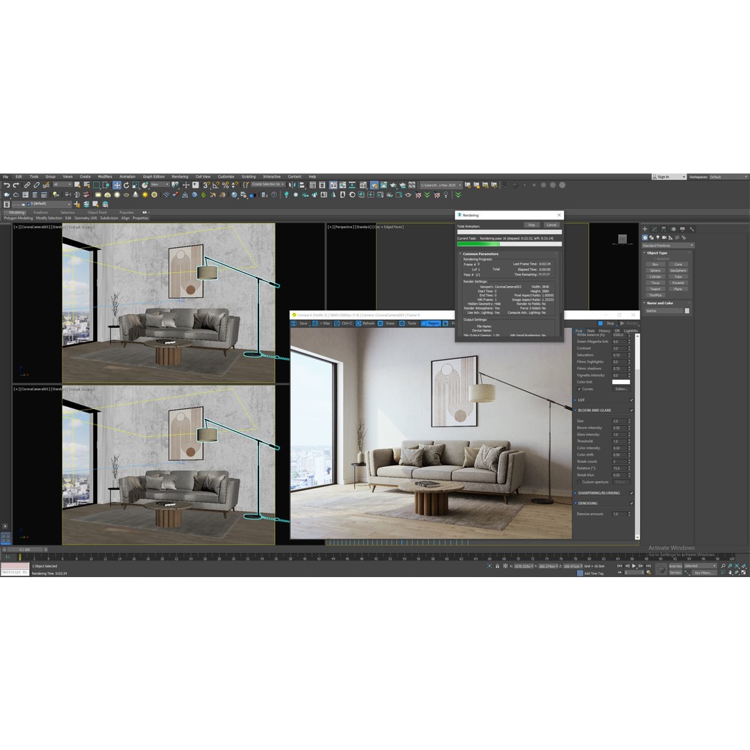 Interior Living Room Scene 3D Model – Fully Textured, Corona Ready - View 4