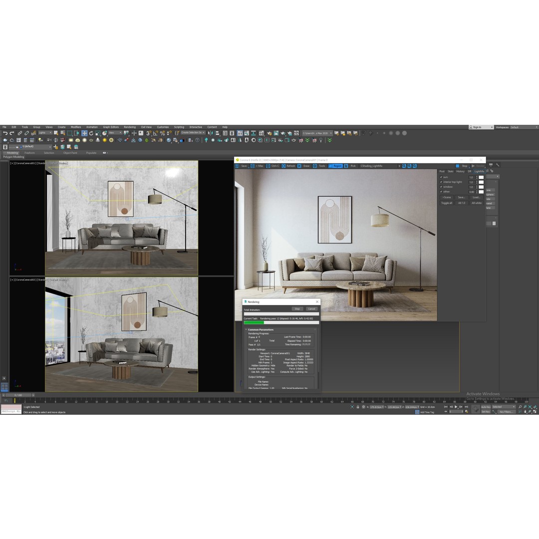 Interior Living Room Scene 3D Model – Fully Textured, Corona Ready - View 5