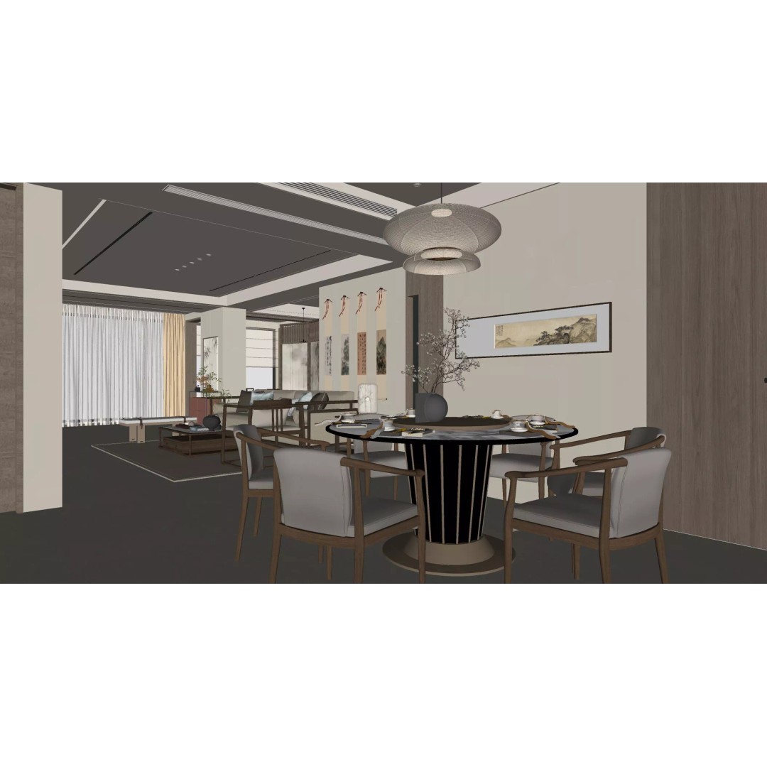 Chinese Style Living and Dining Room 3D Model – PBR Textures, FBX, OBJ - View 19