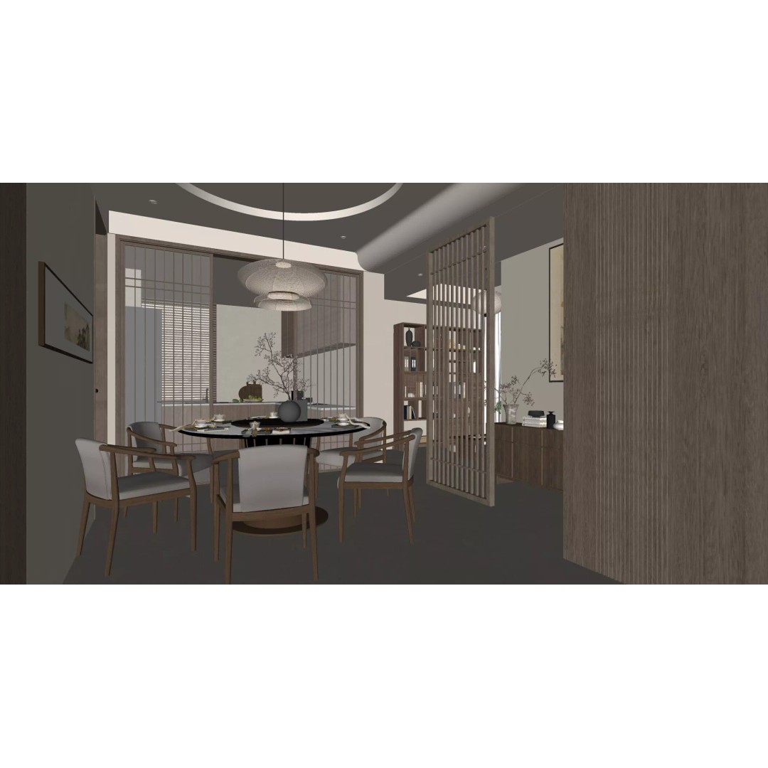 Chinese Style Living and Dining Room 3D Model – PBR Textures, FBX, OBJ - View 21