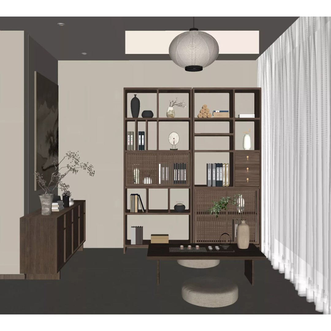 Chinese Style Living and Dining Room 3D Model – PBR Textures, FBX, OBJ - View 22