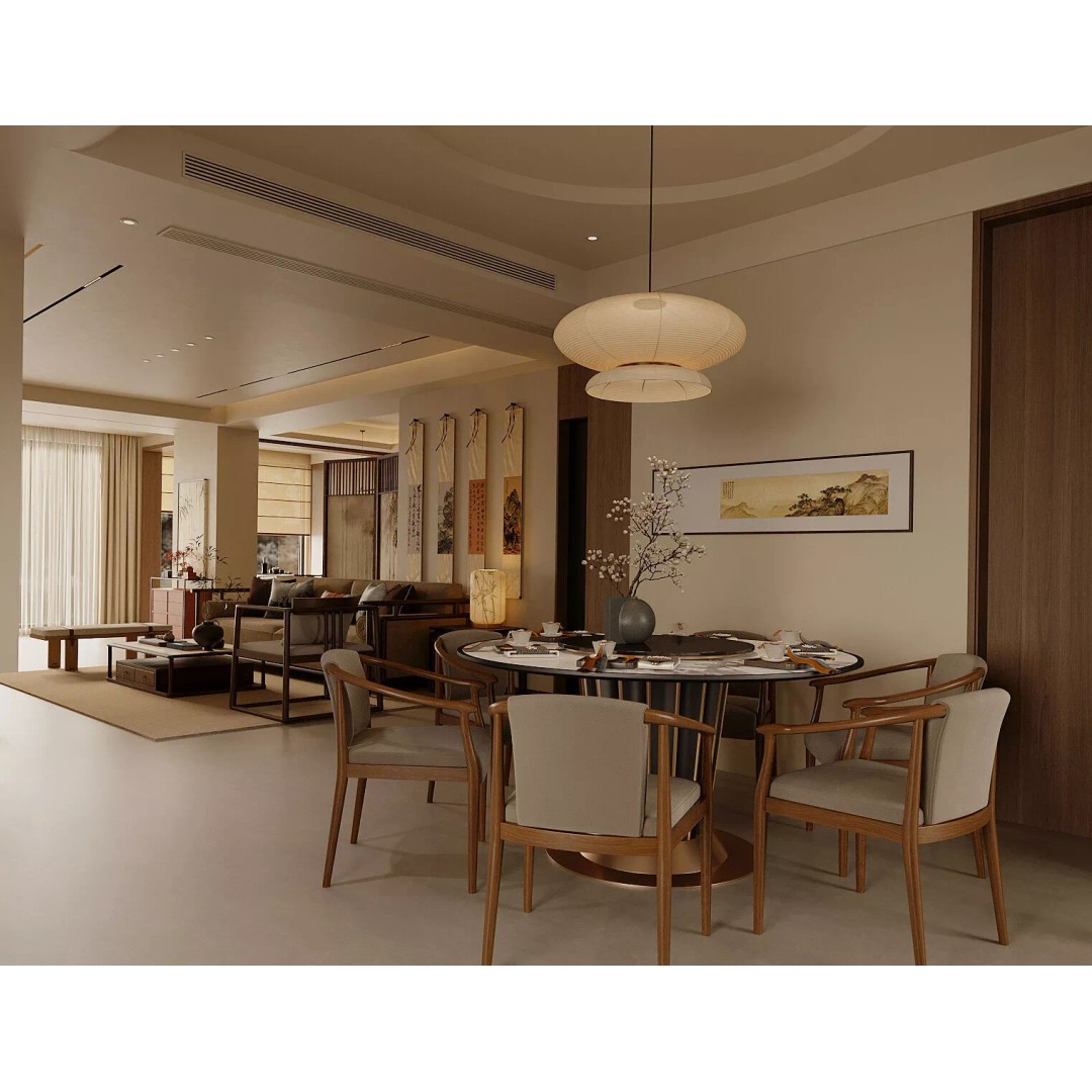 Chinese Style Living and Dining Room 3D Model – PBR Textures, FBX, OBJ - View 3