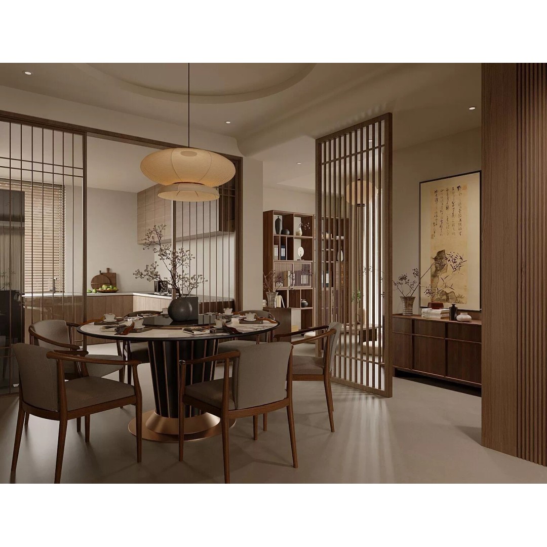 Chinese Style Living and Dining Room 3D Model – PBR Textures, FBX, OBJ - View 9