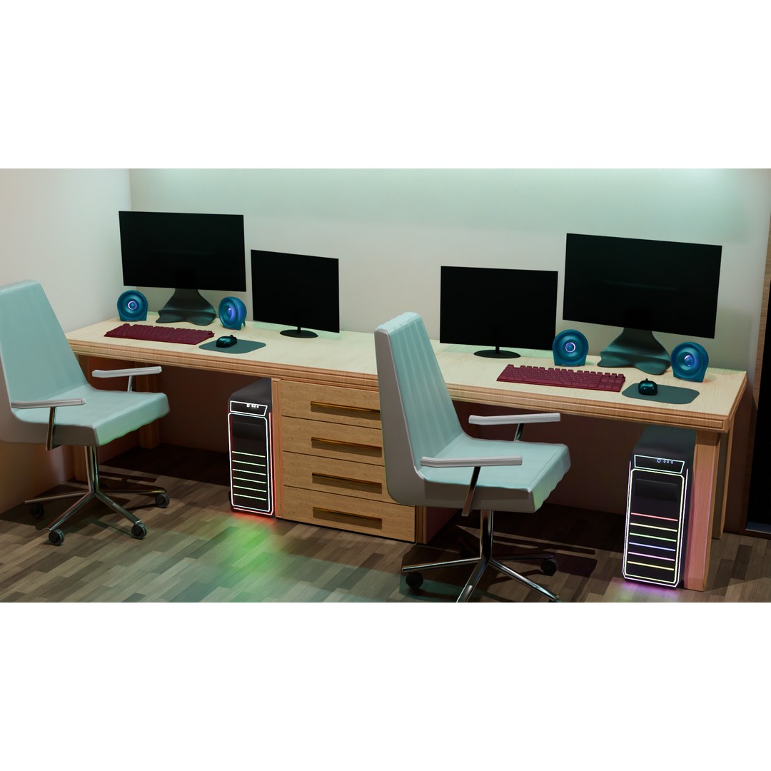 Office Interior 3D Model – Modern Low-Poly Workspace, Blender, FBX - View 11