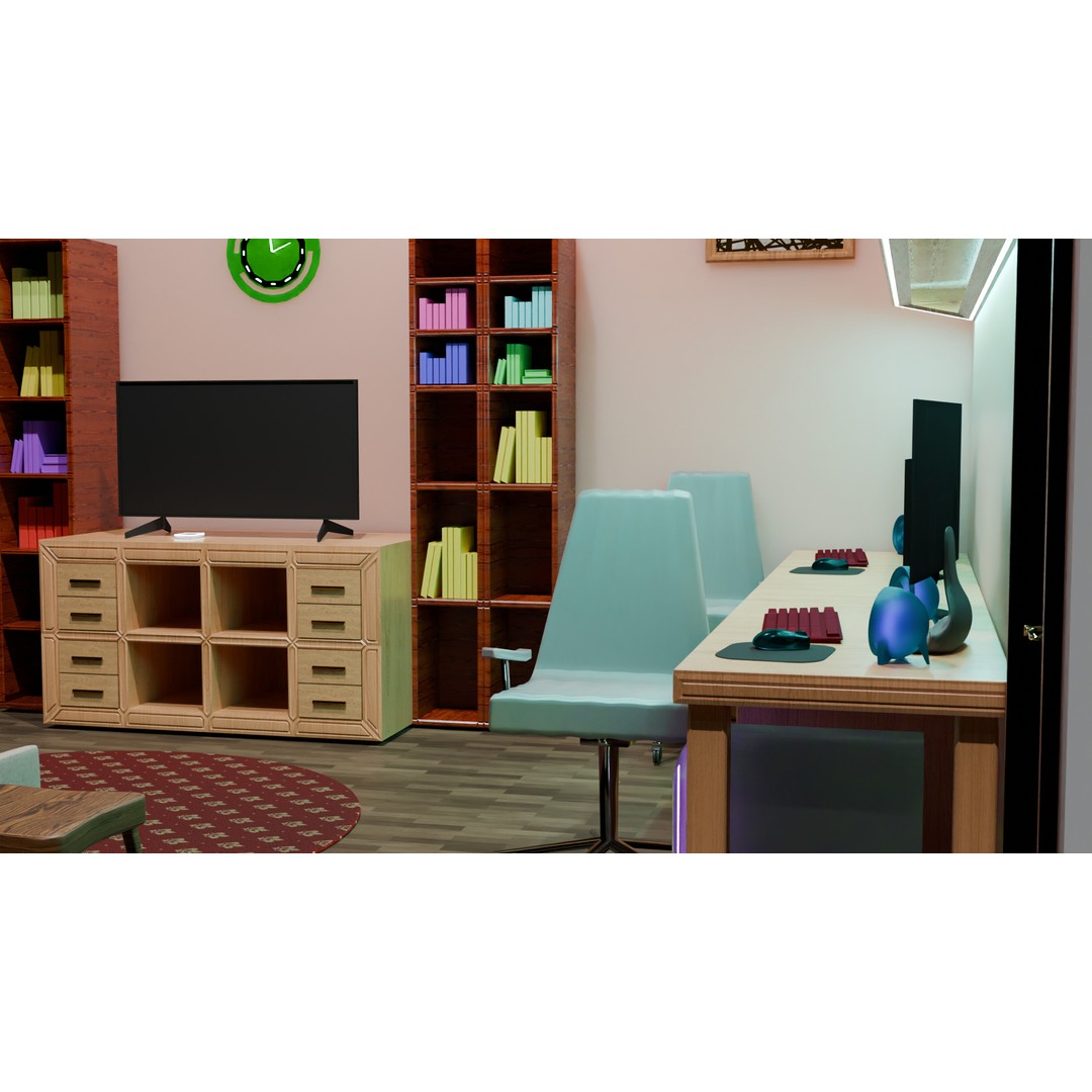Office Interior 3D Model – Modern Low-Poly Workspace, Blender, FBX - View 12
