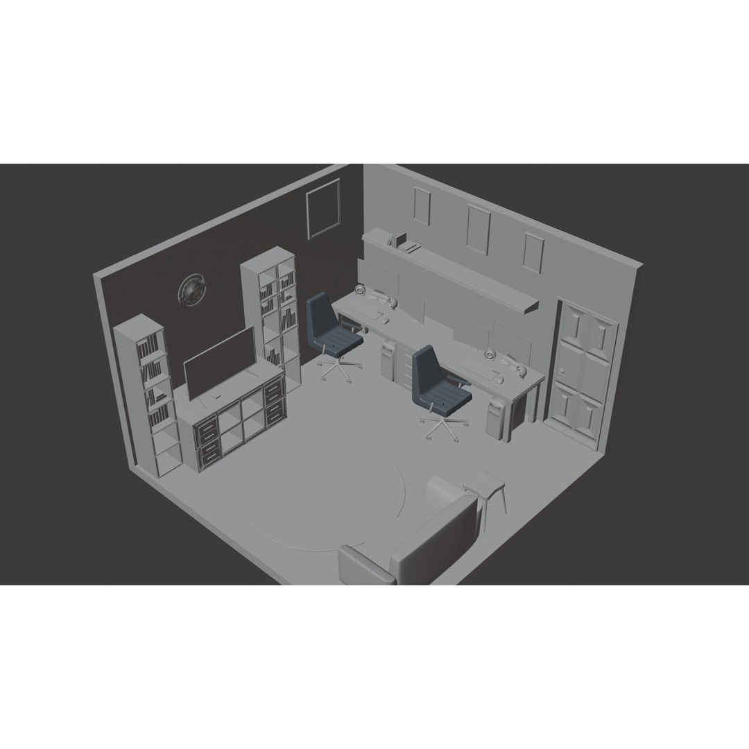 Office Interior 3D Model – Modern Low-Poly Workspace, Blender, FBX - View 14