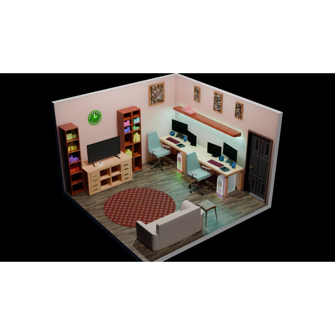 Office Interior 3D Model – Modern Low-Poly Workspace, Blender, FBX - View 2