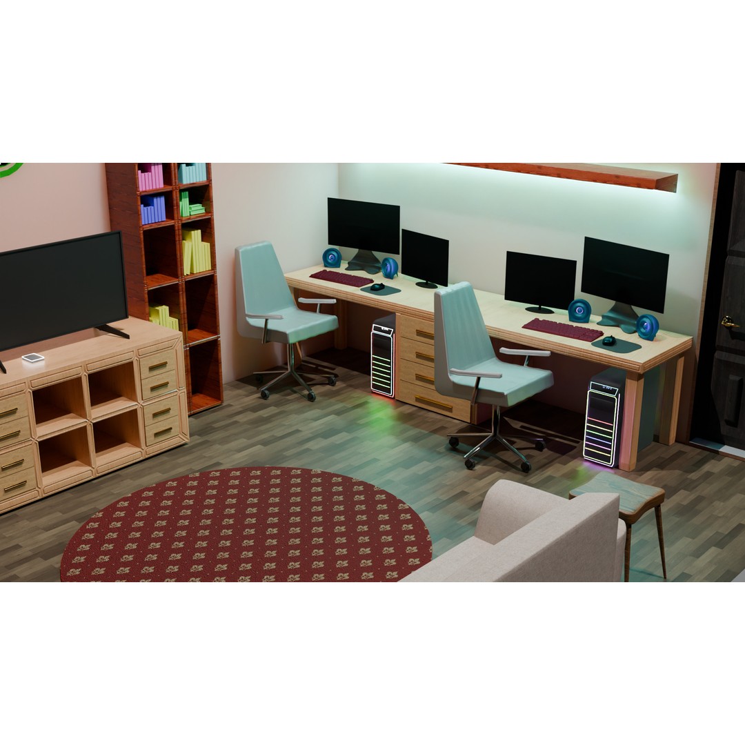 Office Interior 3D Model – Modern Low-Poly Workspace, Blender, FBX - View 5
