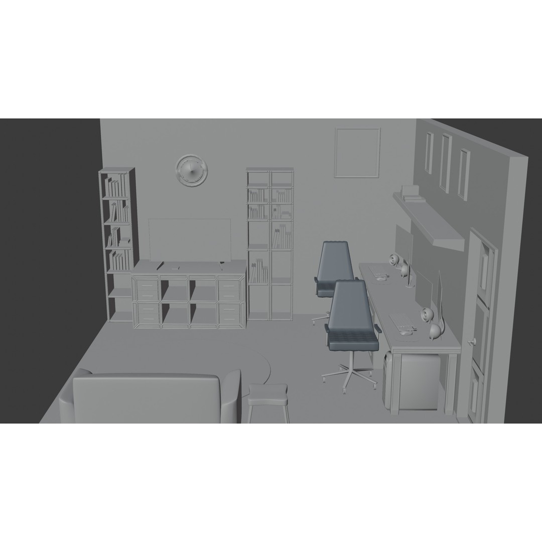 Office Interior 3D Model – Modern Low-Poly Workspace, Blender, FBX - View 6