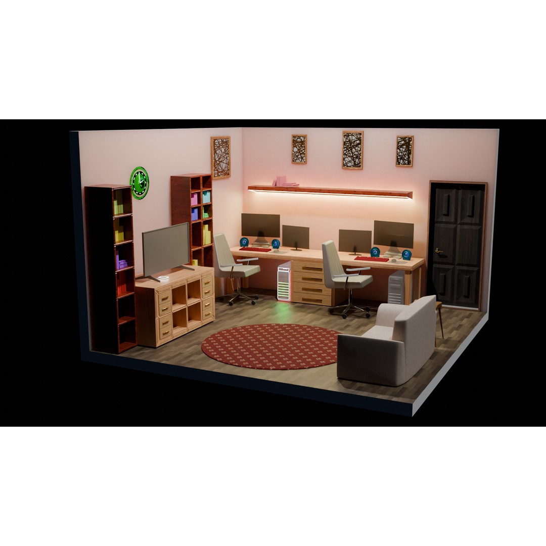 Office Interior 3D Model – Modern Low-Poly Workspace, Blender, FBX - View 7