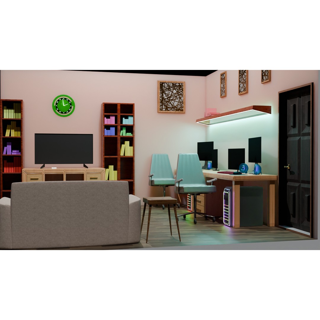 Office Interior 3D Model – Modern Low-Poly Workspace, Blender, FBX - View 8