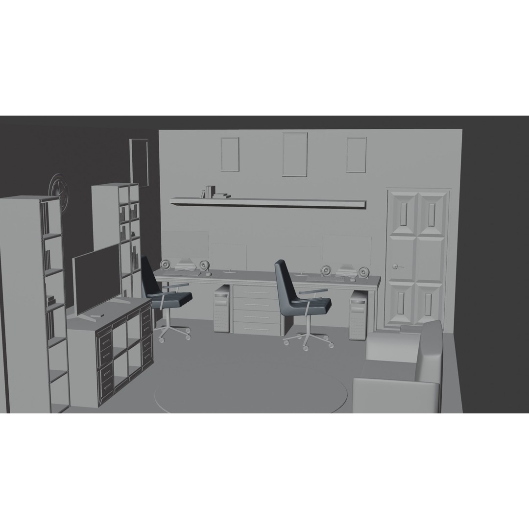 Office Interior 3D Model – Modern Low-Poly Workspace, Blender, FBX - View 9