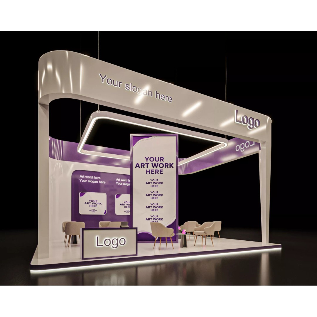 Modern Exhibition Stand 3D Model – PBR Ready, FBX & OBJ Formats - View 3