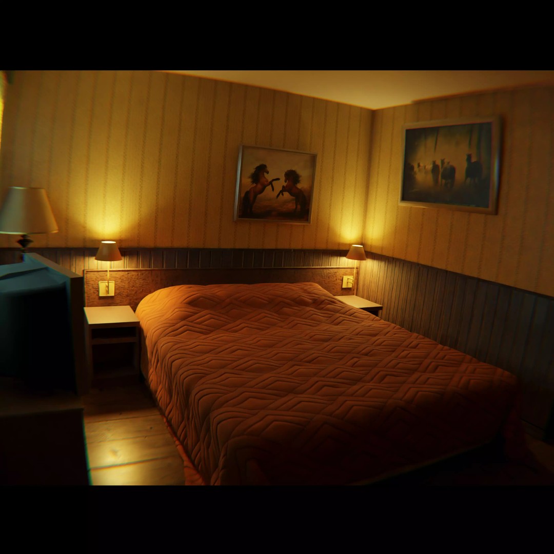 Motel Room 108 3D Model – Cozy Interior Design, PBR Textures, FBX - View 2