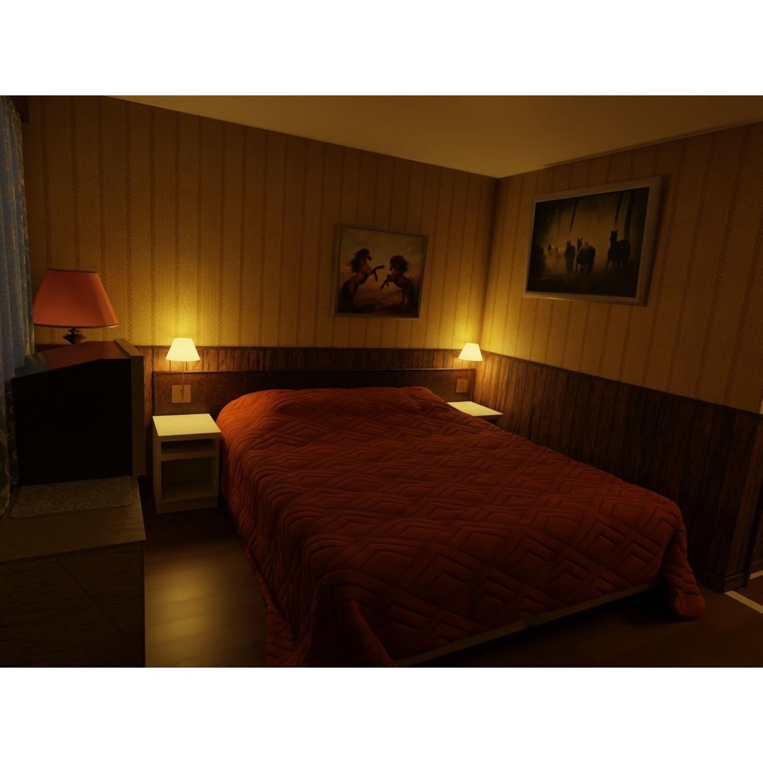 Motel Room 108 3D Model – Cozy Interior Design, PBR Textures, FBX - View 6