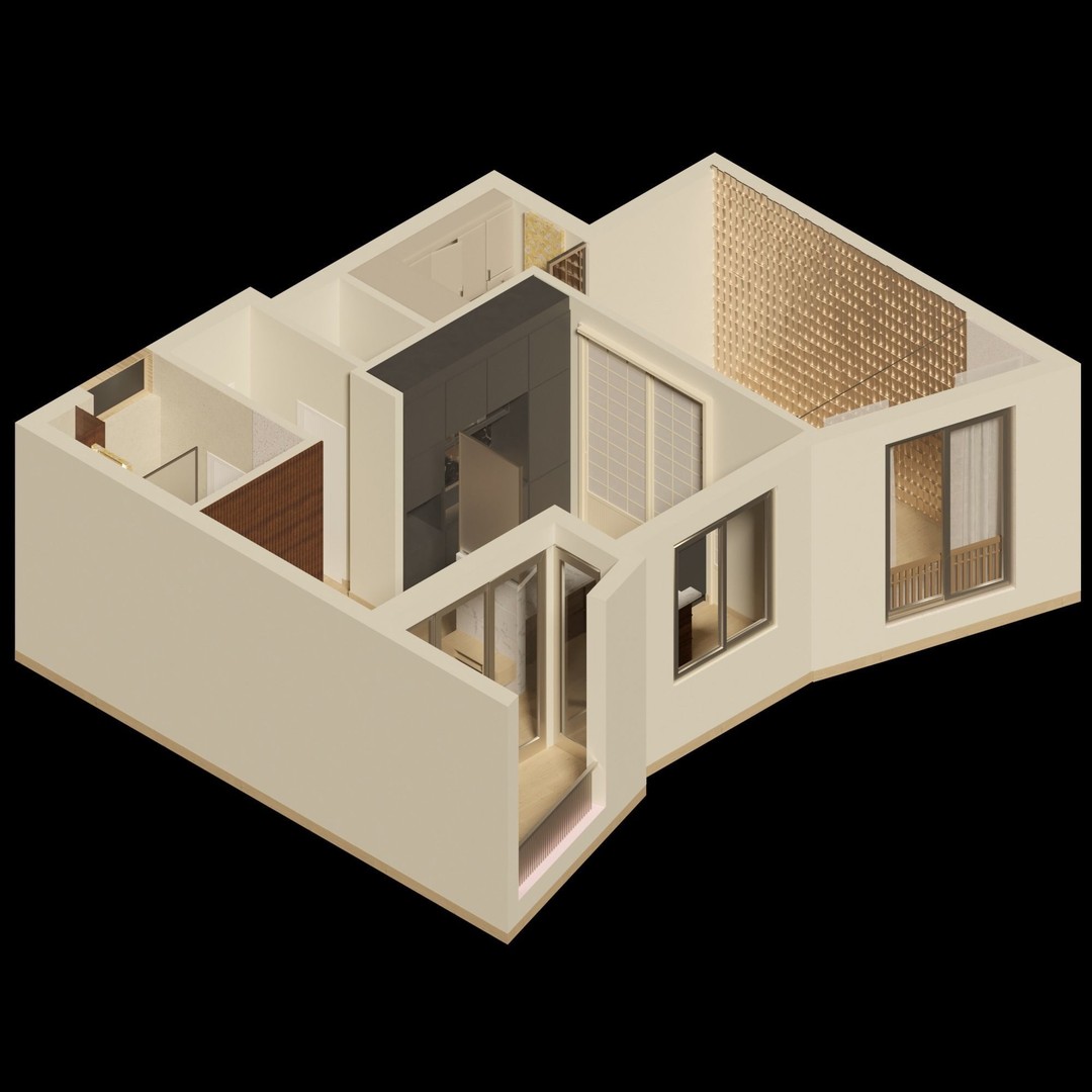 Studio Apartment 3D Model – Interior Design, 54 msq, FBX - View 3
