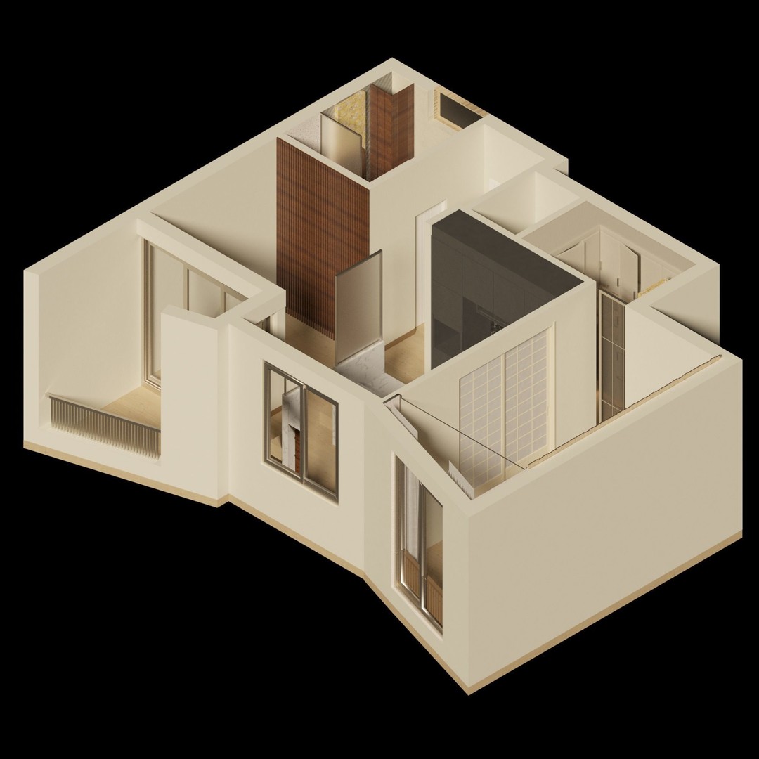 Studio Apartment 3D Model – Interior Design, 54 msq, FBX - View 5