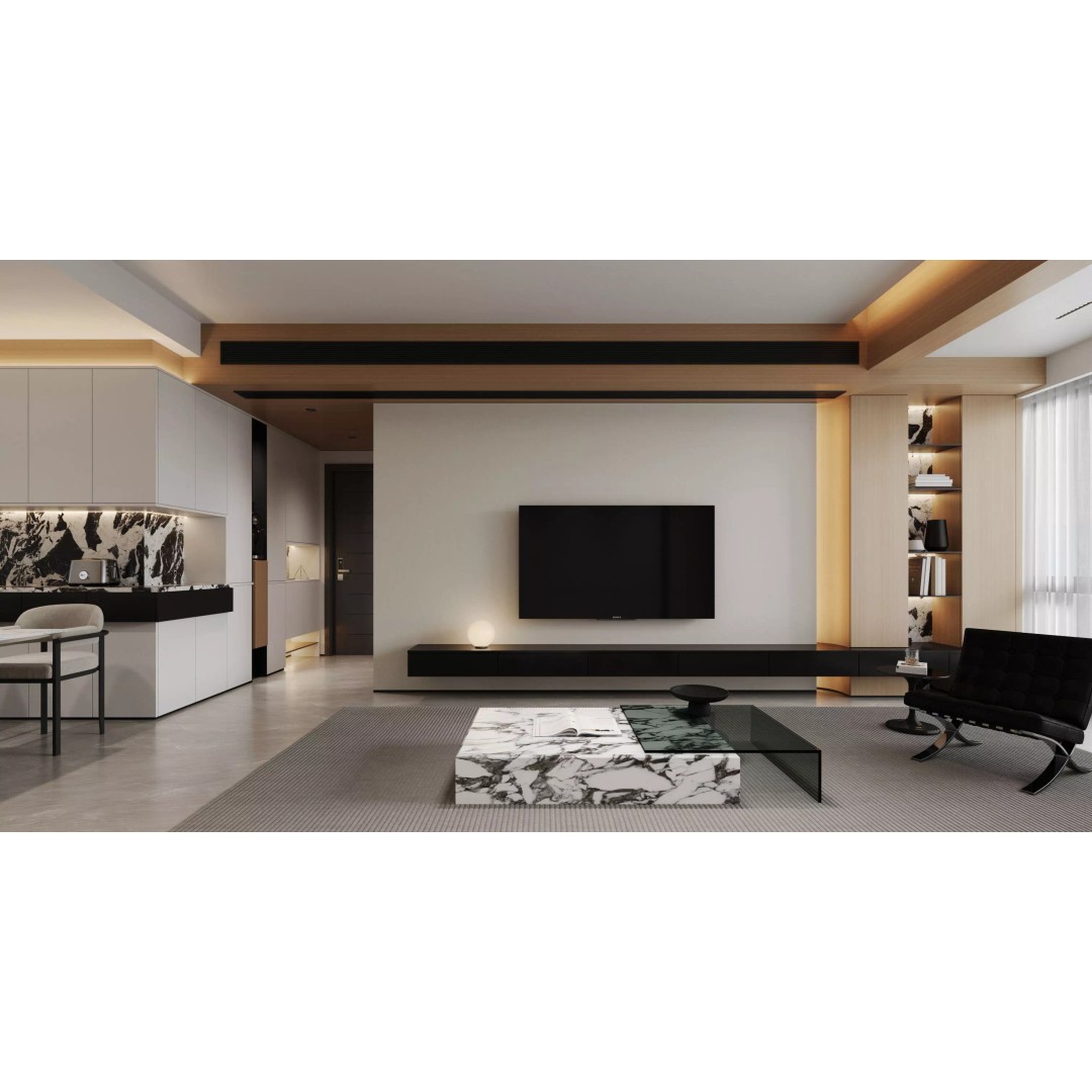 Modern Living Room Dining Room Interior 3D Model – Luxury Scene, FBX