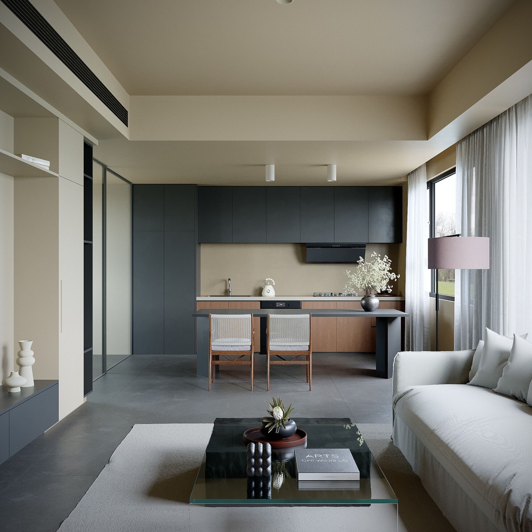 Modern Living Room 3D Model – Contemporary Interior, PBR, Blender & FBX - View 3