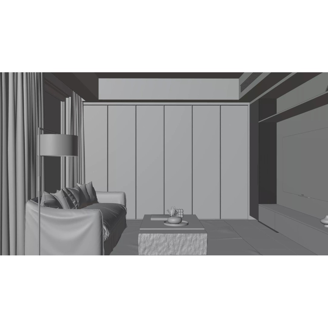 Modern Living Room 3D Model – Contemporary Interior, PBR, Blender & FBX - View 9