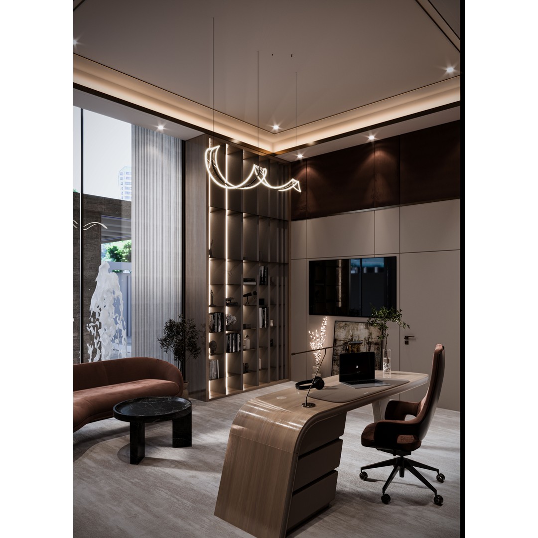 Private Villa Office 3D Model – Modern Classic Design, FBX & OBJ - View 6
