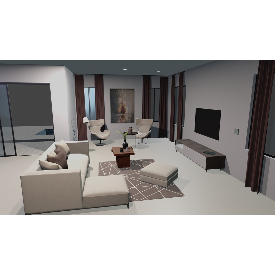 Coral Breeze Villa 3D Model – Low Poly Architectural Design, FBX - View 14