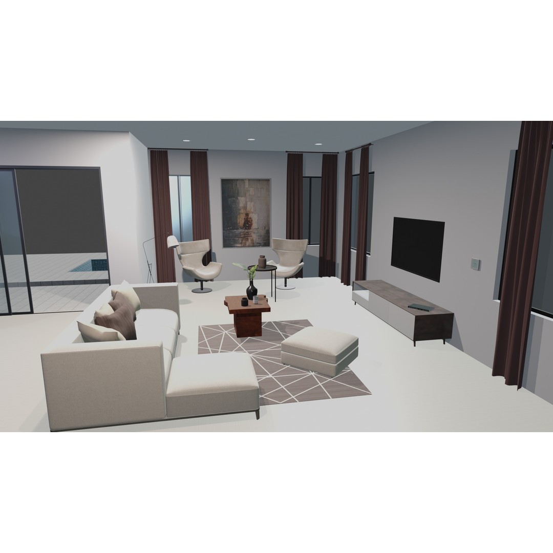 Coral Breeze Villa 3D Model – Low Poly Architectural Design, FBX - View 15