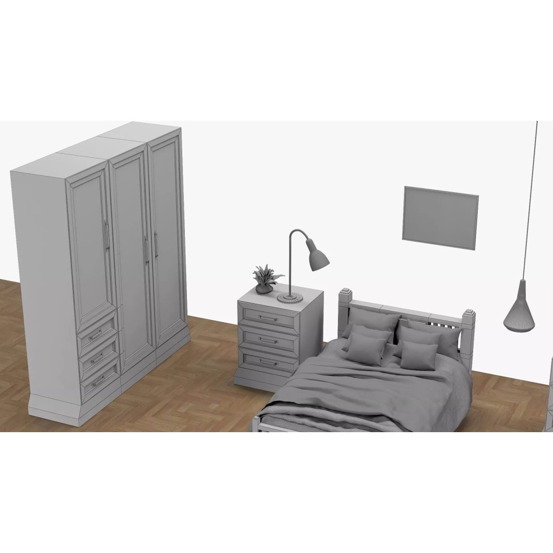 Traditional Bedroom Furniture Collection 3D Model – Classic Wooden Set for Archviz - View 16