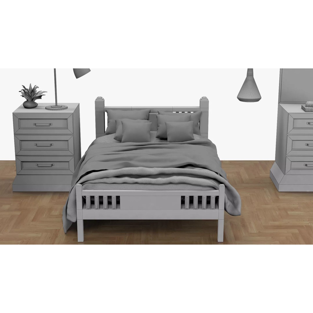 Traditional Bedroom Furniture Collection 3D Model – Classic Wooden Set for Archviz - View 17