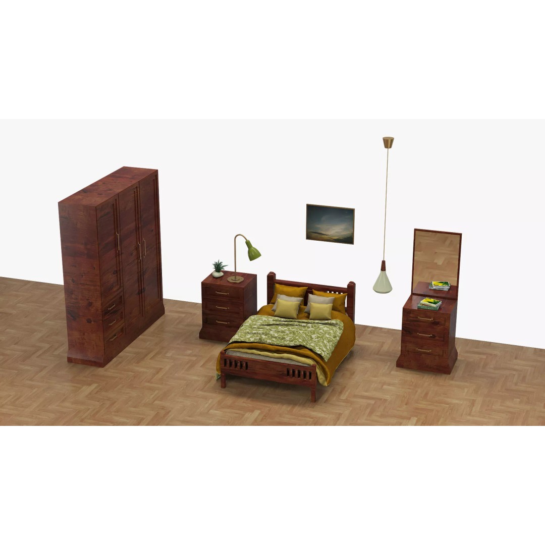 Traditional Bedroom Furniture Collection 3D Model – Classic Wooden Set for Archviz - View 24