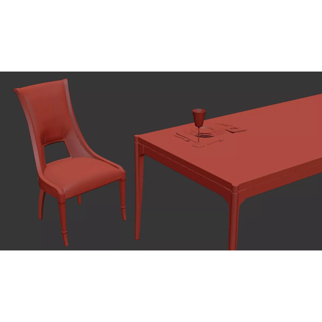 Luxury Dark Wood Dining Set 3D Model – Elegant Furniture Collection, FBX