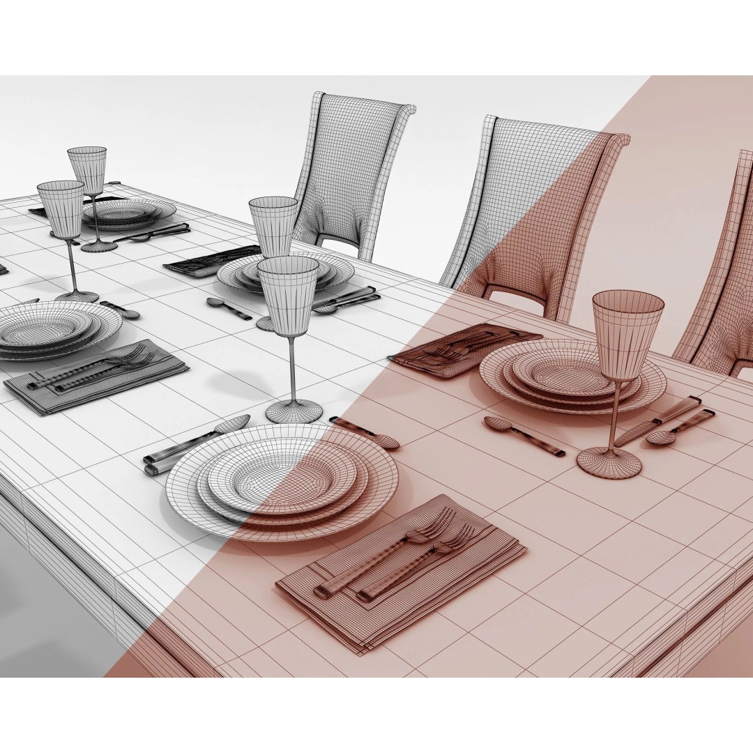Luxury Dark Wood Dining Set 3D Model – Elegant Furniture Collection, FBX - View 10