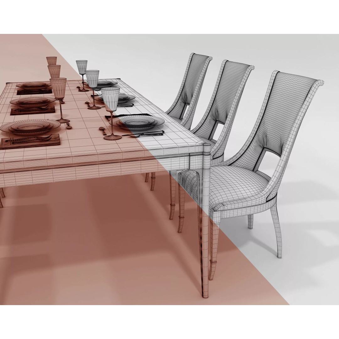 Luxury Dark Wood Dining Set 3D Model – Elegant Furniture Collection, FBX - View 11