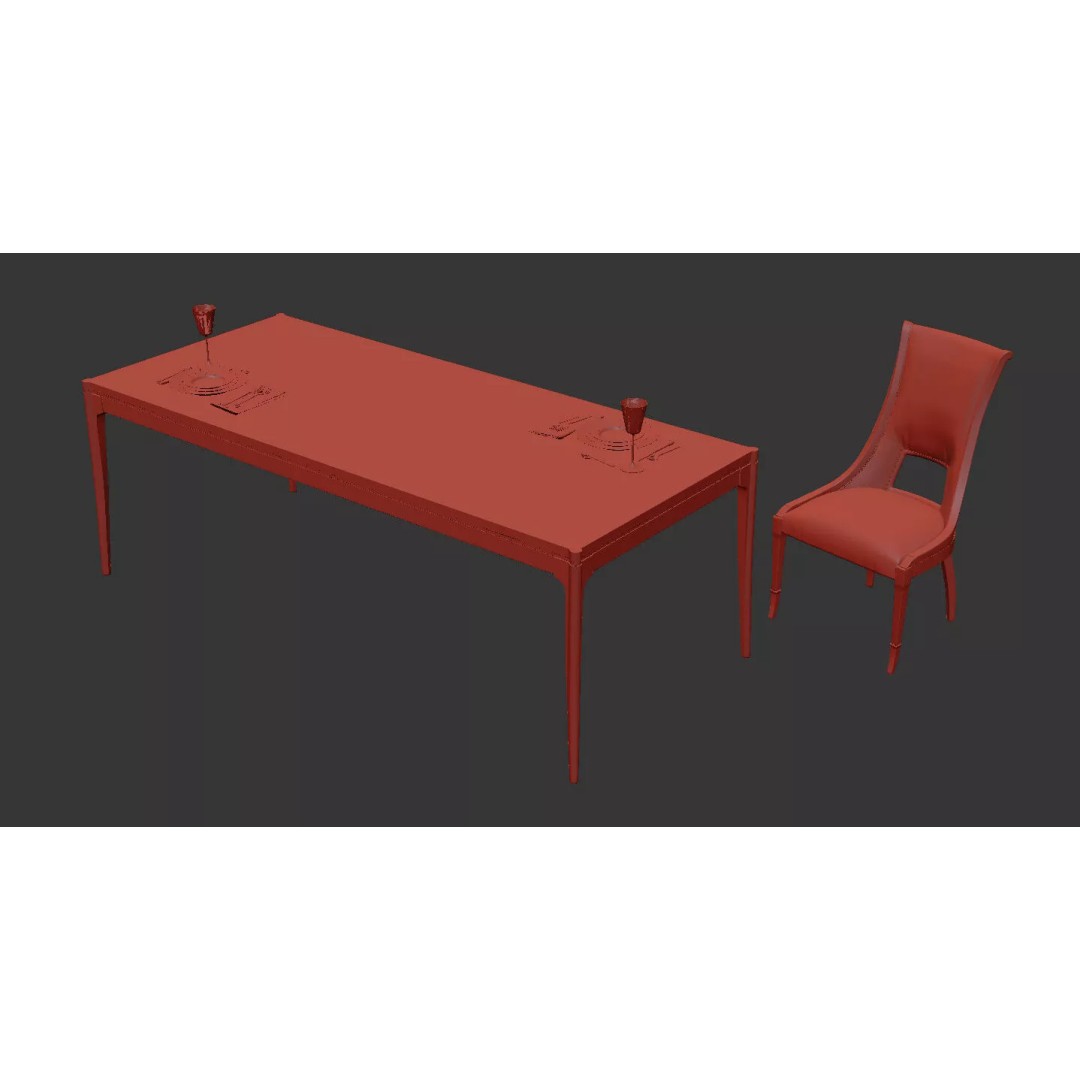 Luxury Dark Wood Dining Set 3D Model – Elegant Furniture Collection, FBX - View 12