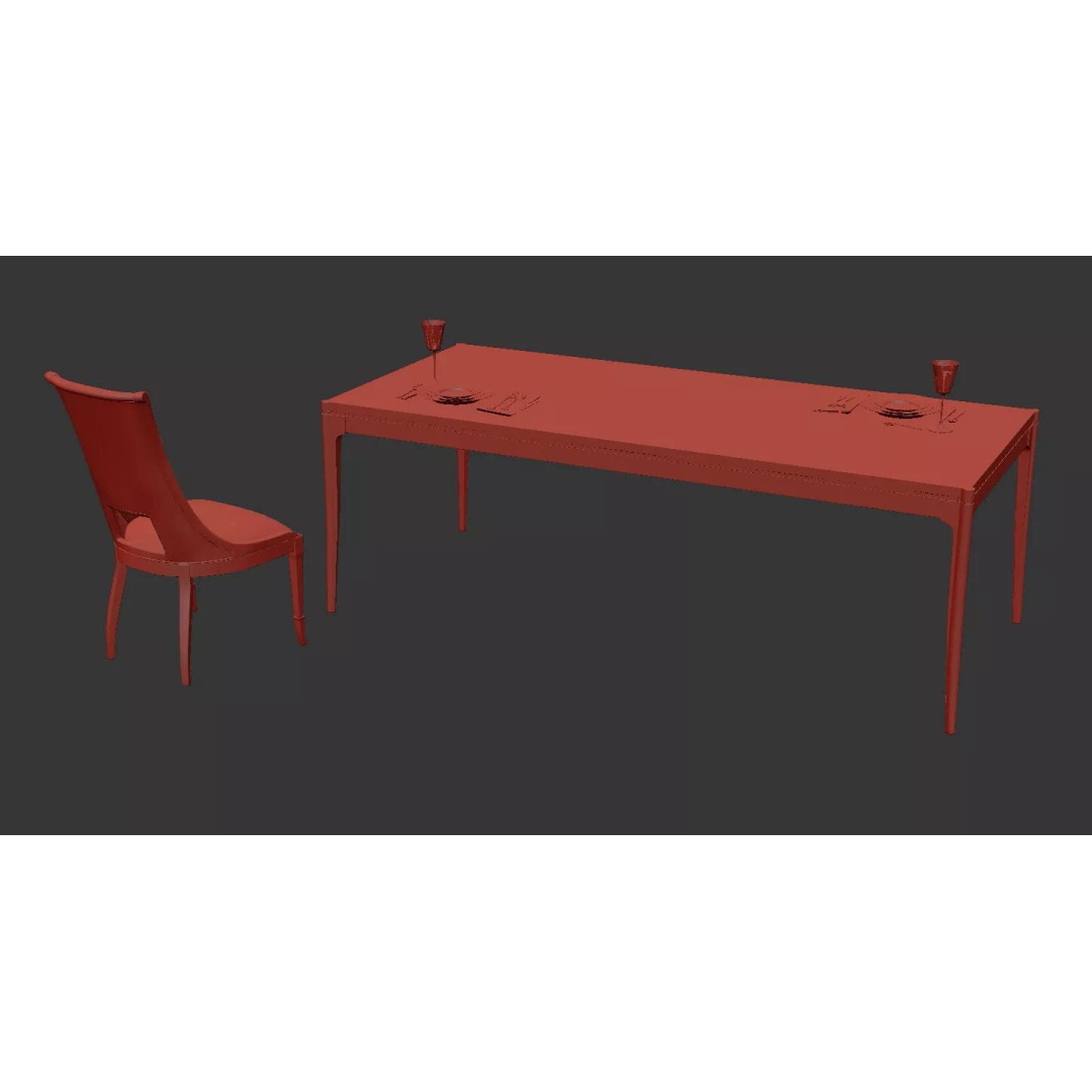 Luxury Dark Wood Dining Set 3D Model – Elegant Furniture Collection, FBX - View 13