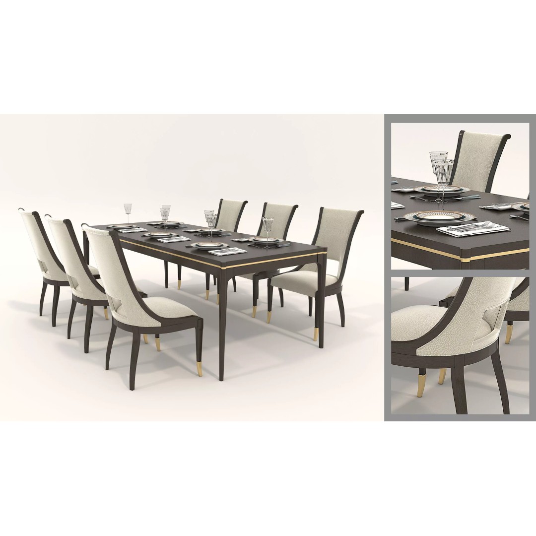 Luxury Dark Wood Dining Set 3D Model – Elegant Furniture Collection, FBX - View 2