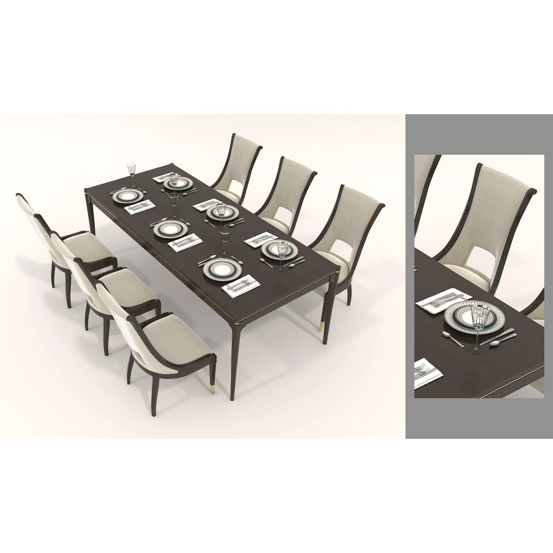 Luxury Dark Wood Dining Set 3D Model – Elegant Furniture Collection, FBX - View 3