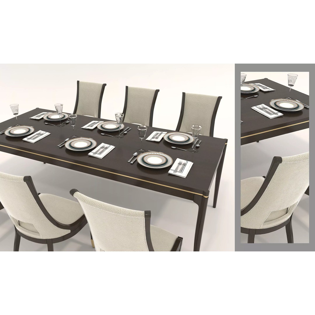 Luxury Dark Wood Dining Set 3D Model – Elegant Furniture Collection, FBX - View 6