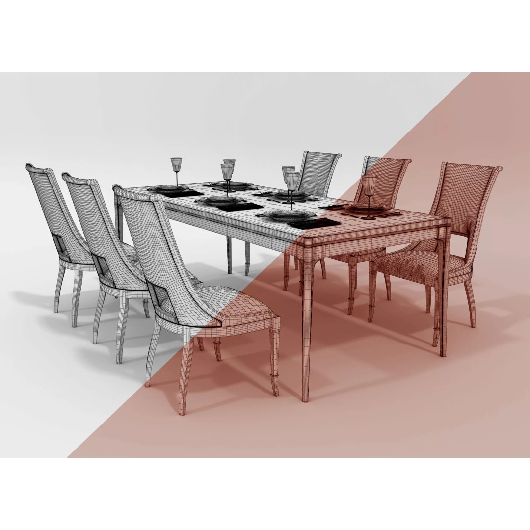 Luxury Dark Wood Dining Set 3D Model – Elegant Furniture Collection, FBX - View 9