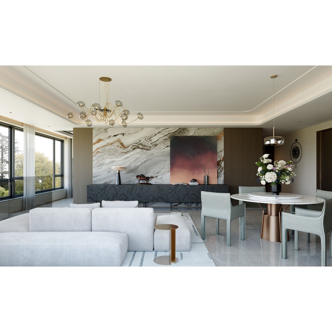 Modern Living Room 3D Model – Luxurious Interior with Textures, FBX - View 3