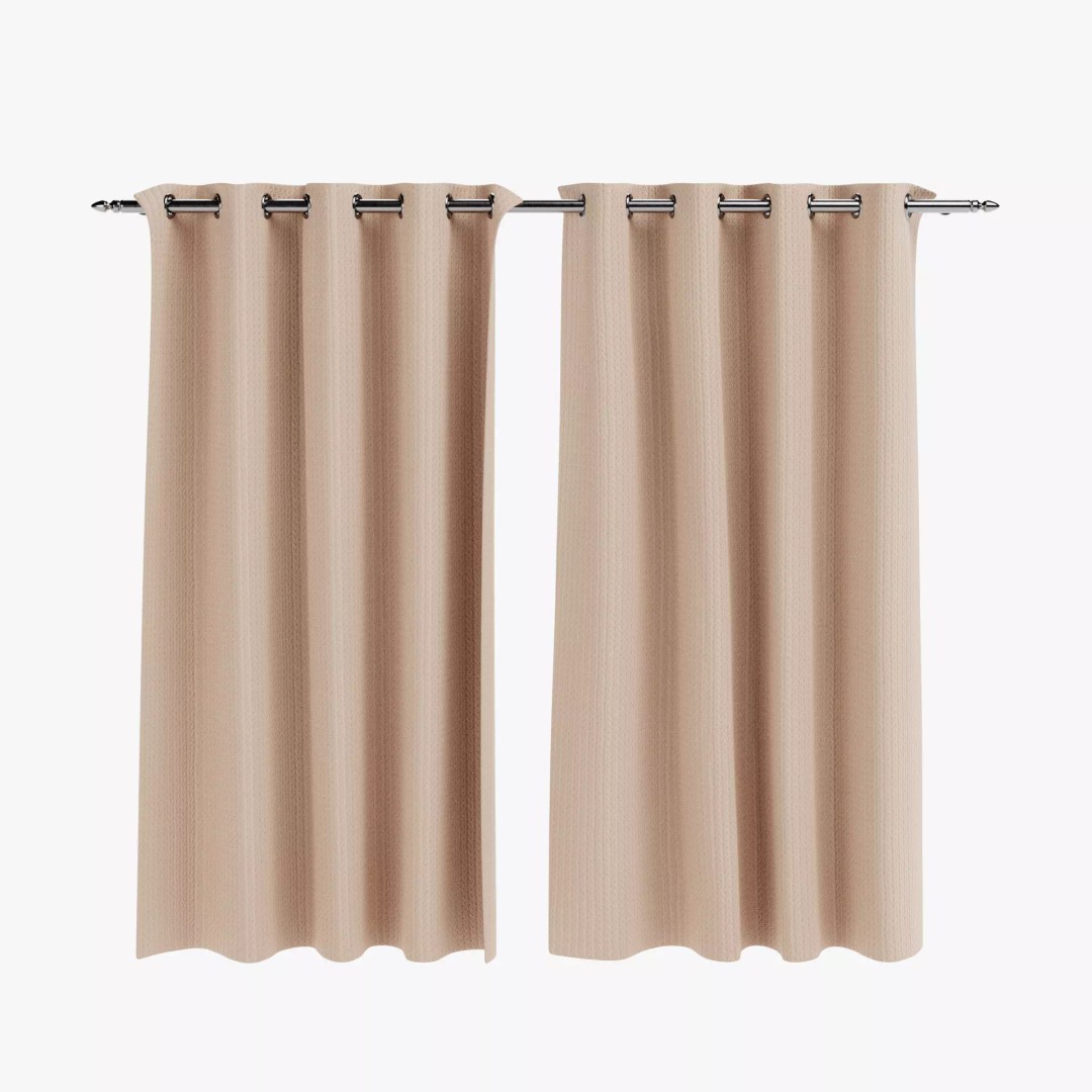 Beige Blackout Curtains 3D Model – Drapes with Metal Rod for Archviz