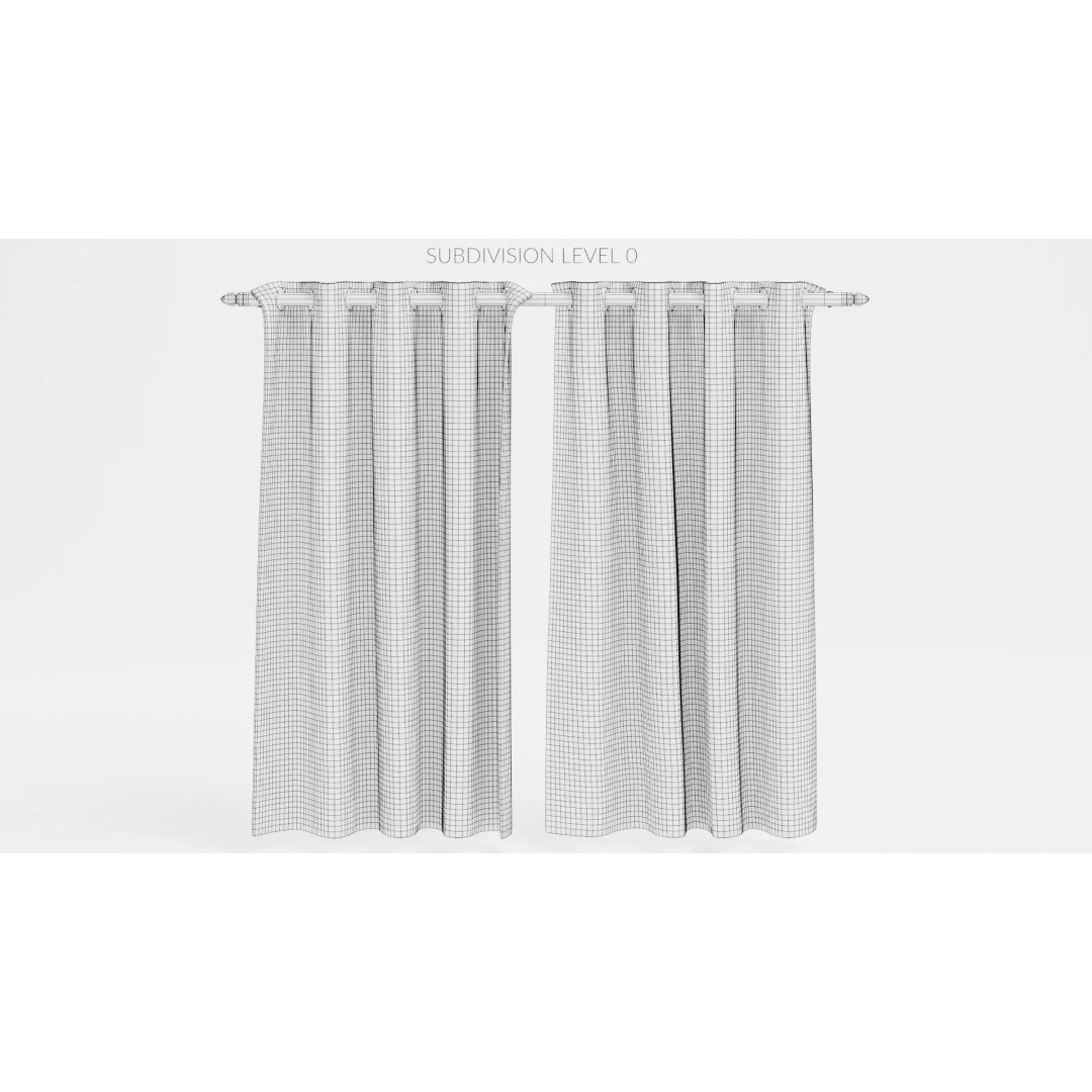 Beige Blackout Curtains 3D Model – Drapes with Metal Rod for Archviz - View 10