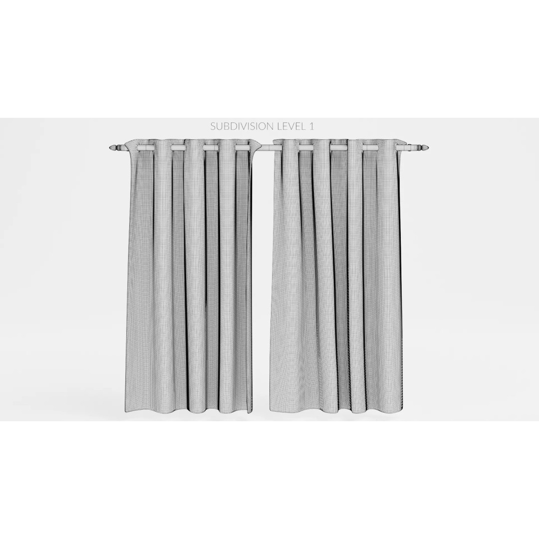 Beige Blackout Curtains 3D Model – Drapes with Metal Rod for Archviz - View 11