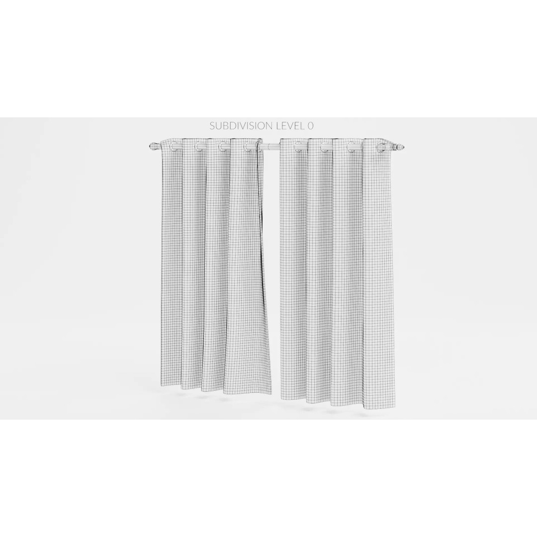 Beige Blackout Curtains 3D Model – Drapes with Metal Rod for Archviz - View 12