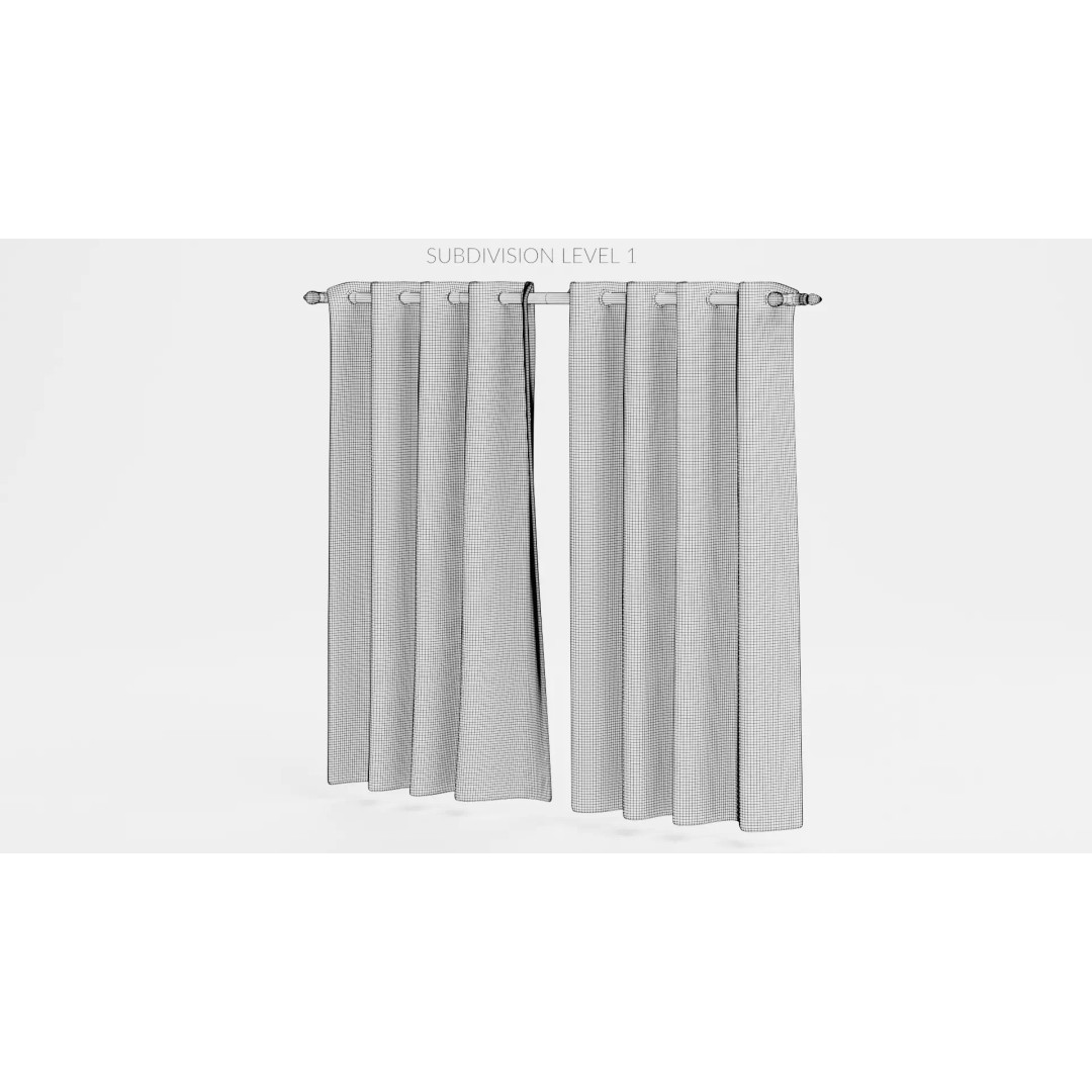 Beige Blackout Curtains 3D Model – Drapes with Metal Rod for Archviz - View 13