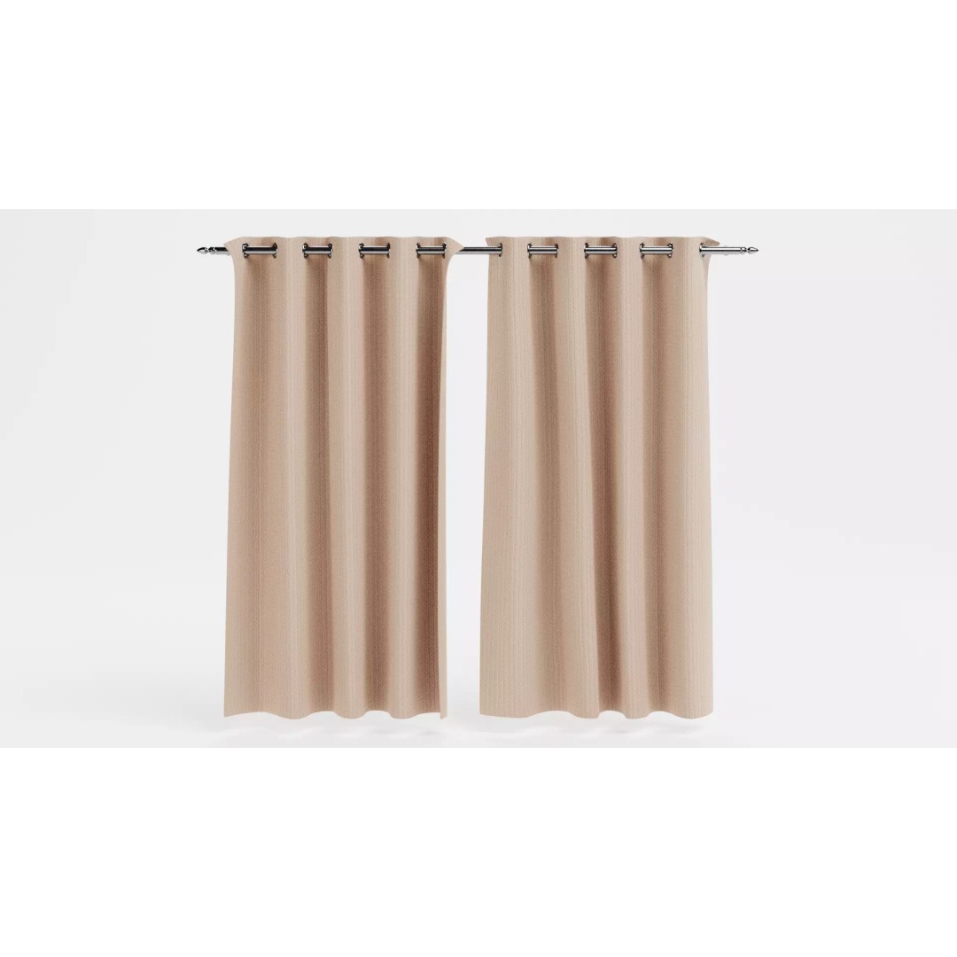 Beige Blackout Curtains 3D Model – Drapes with Metal Rod for Archviz - View 2