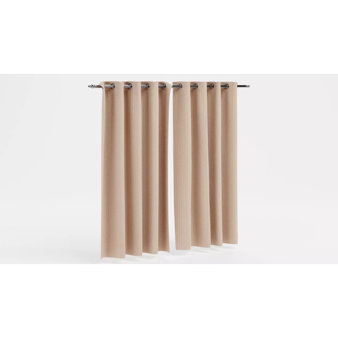 Beige Blackout Curtains 3D Model – Drapes with Metal Rod for Archviz - View 3