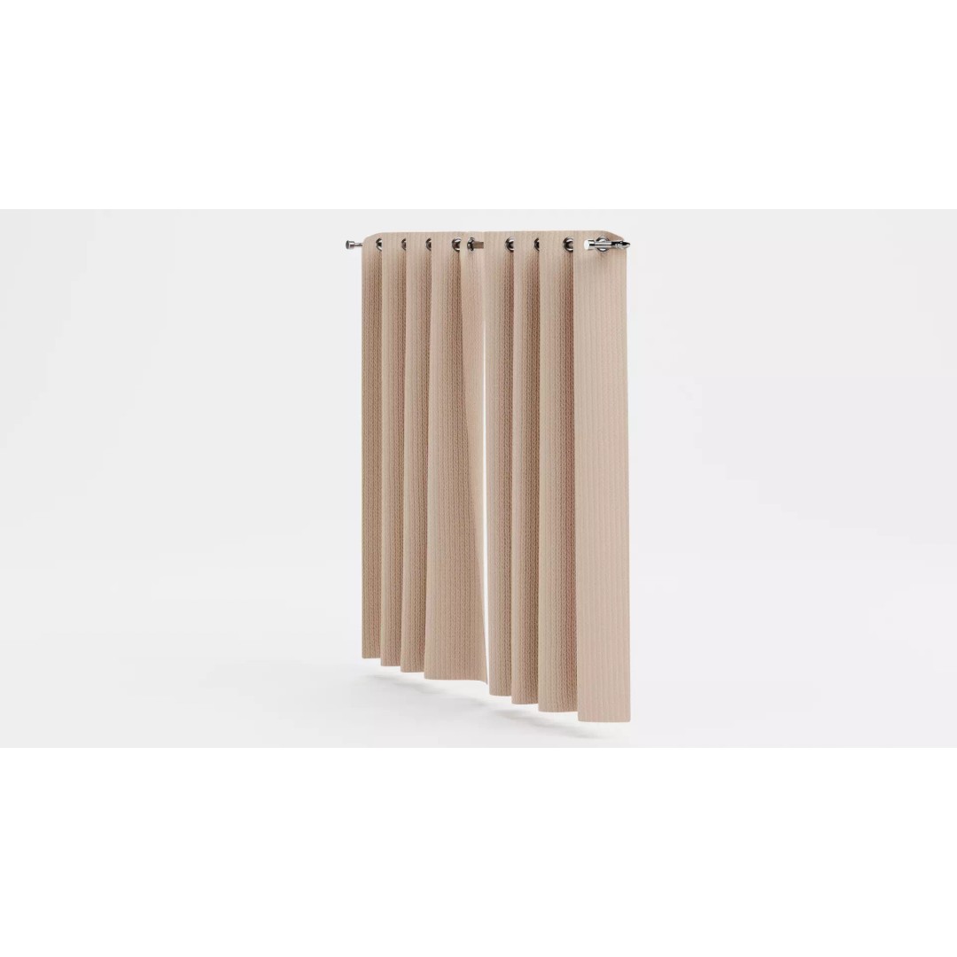 Beige Blackout Curtains 3D Model – Drapes with Metal Rod for Archviz - View 5