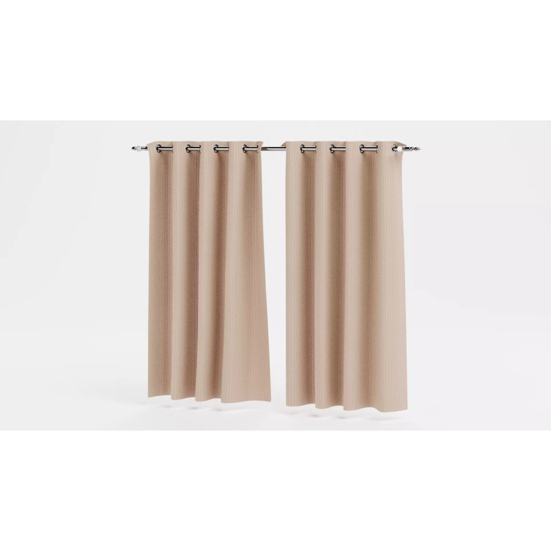 Beige Blackout Curtains 3D Model – Drapes with Metal Rod for Archviz - View 6